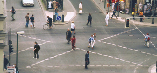 A diagonal crossing in the Friedrichshain-Kreuzberg district of Berlin
