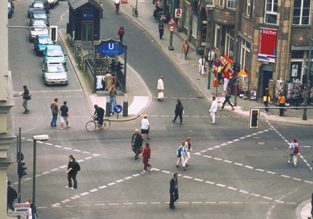 A diagonal crossing in the Friedrichshain-Kreuzberg district of Berlin